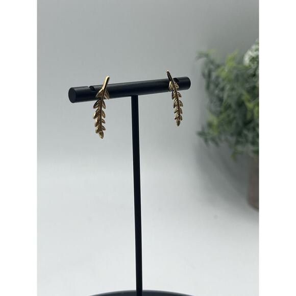 J. Crew Gold Tone Leaf Stud Golden Leaf Crawler Gold Tone Minimal Earrings - Picture 14 of 14